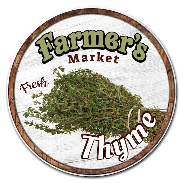 Corrugated Plastic Sign With Stakes 24in Circular-Farmers Market Thyme, C-24-CIR-WS-Thyme